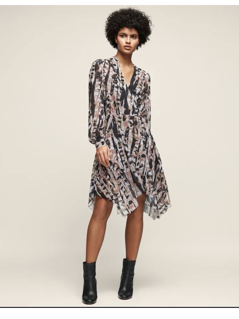 Reiss Maine Printed Dress - Black & Blush